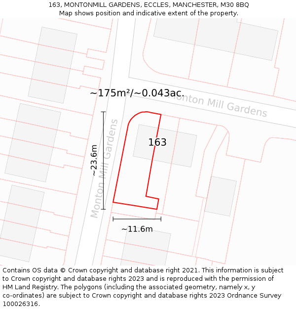 163, MONTONMILL GARDENS, ECCLES, MANCHESTER, M30 8BQ: Plot and title map