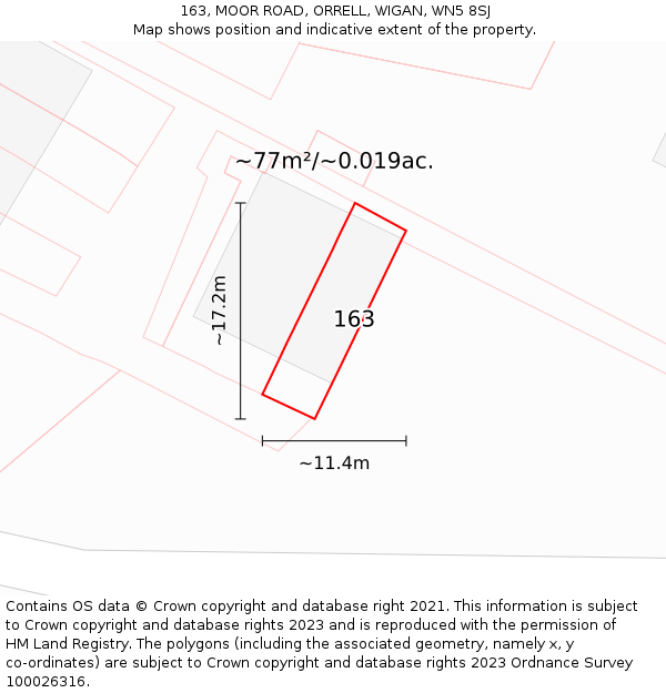 163, MOOR ROAD, ORRELL, WIGAN, WN5 8SJ: Plot and title map