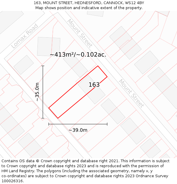 163, MOUNT STREET, HEDNESFORD, CANNOCK, WS12 4BY: Plot and title map