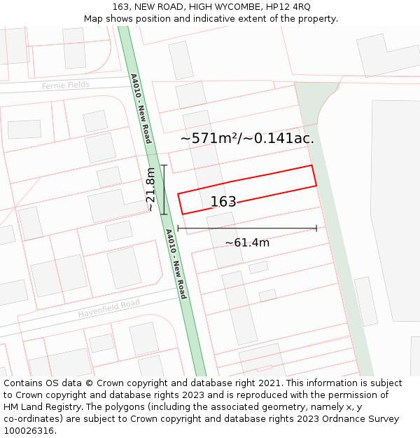 163, NEW ROAD, HIGH WYCOMBE, HP12 4RQ: Plot and title map