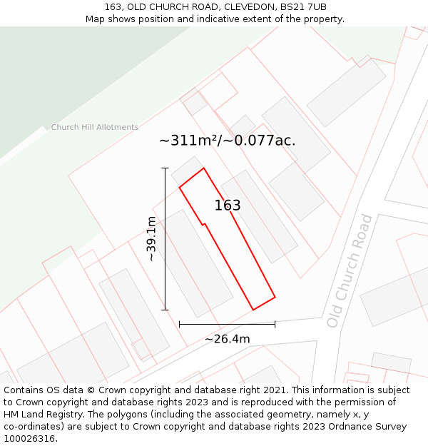 163, OLD CHURCH ROAD, CLEVEDON, BS21 7UB: Plot and title map