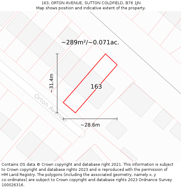163, ORTON AVENUE, SUTTON COLDFIELD, B76 1JN: Plot and title map