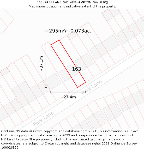 163, PARK LANE, WOLVERHAMPTON, WV10 9QJ: Plot and title map