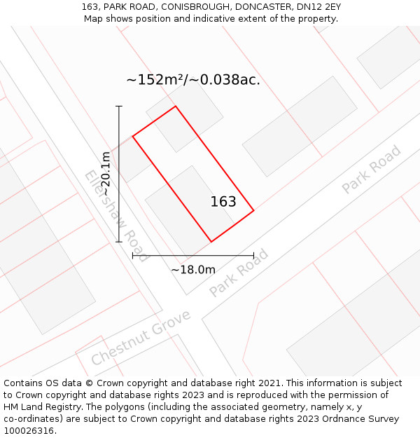 163, PARK ROAD, CONISBROUGH, DONCASTER, DN12 2EY: Plot and title map