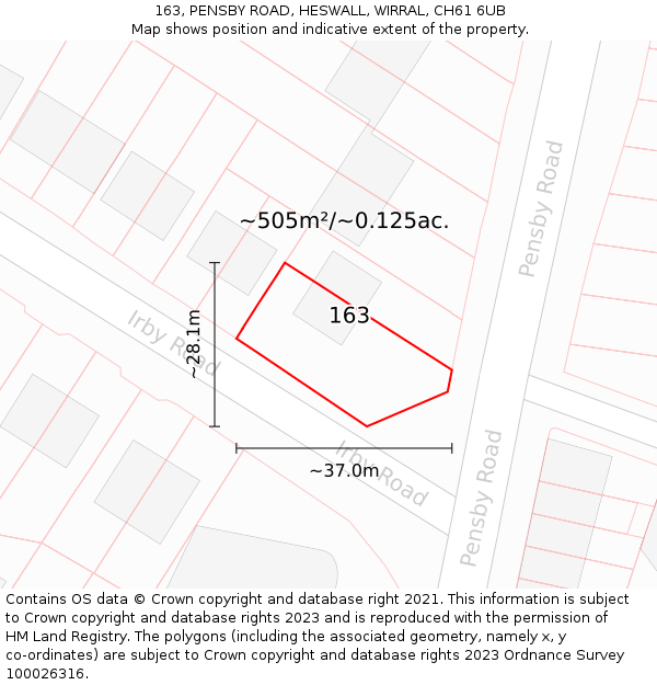 163, PENSBY ROAD, HESWALL, WIRRAL, CH61 6UB: Plot and title map
