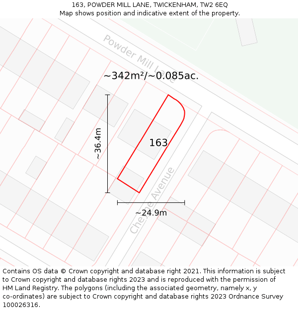 163, POWDER MILL LANE, TWICKENHAM, TW2 6EQ: Plot and title map