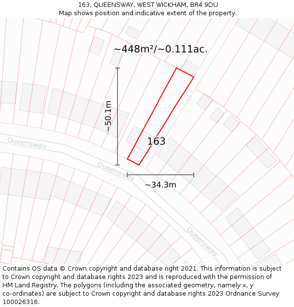 163, QUEENSWAY, WEST WICKHAM, BR4 9DU: Plot and title map