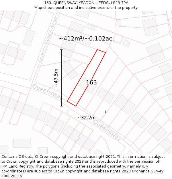 163, QUEENSWAY, YEADON, LEEDS, LS19 7PA: Plot and title map