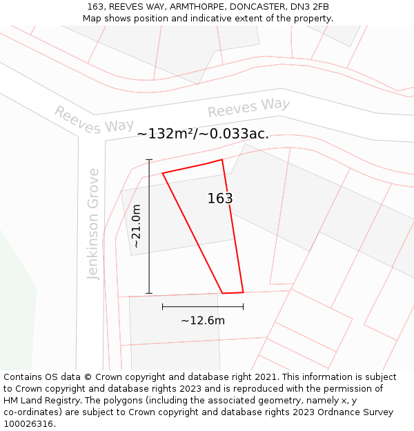 163, REEVES WAY, ARMTHORPE, DONCASTER, DN3 2FB: Plot and title map