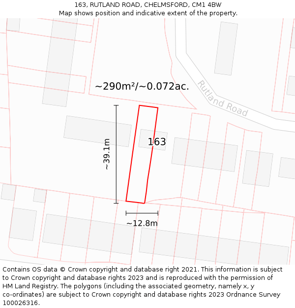 163, RUTLAND ROAD, CHELMSFORD, CM1 4BW: Plot and title map