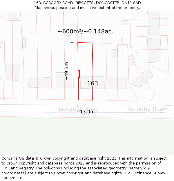 163, SCROOBY ROAD, BIRCOTES, DONCASTER, DN11 8AD: Plot and title map