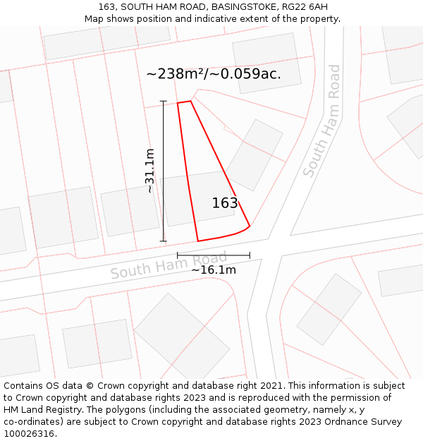 163, SOUTH HAM ROAD, BASINGSTOKE, RG22 6AH: Plot and title map