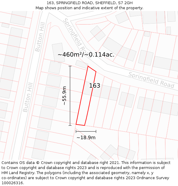 163, SPRINGFIELD ROAD, SHEFFIELD, S7 2GH: Plot and title map