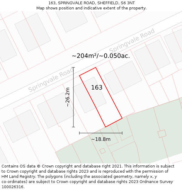 163, SPRINGVALE ROAD, SHEFFIELD, S6 3NT: Plot and title map