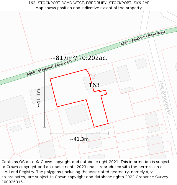 163, STOCKPORT ROAD WEST, BREDBURY, STOCKPORT, SK6 2AP: Plot and title map