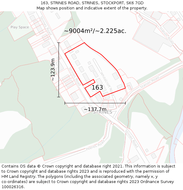 163, STRINES ROAD, STRINES, STOCKPORT, SK6 7GD: Plot and title map