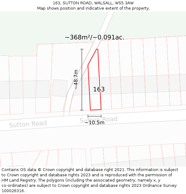 163, SUTTON ROAD, WALSALL, WS5 3AW: Plot and title map
