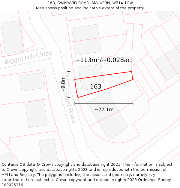 163, SWINYARD ROAD, MALVERN, WR14 1GW: Plot and title map