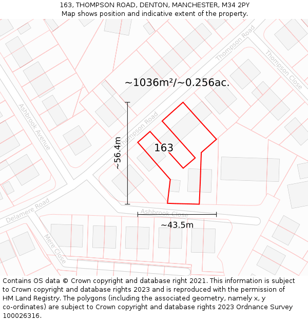 163, THOMPSON ROAD, DENTON, MANCHESTER, M34 2PY: Plot and title map