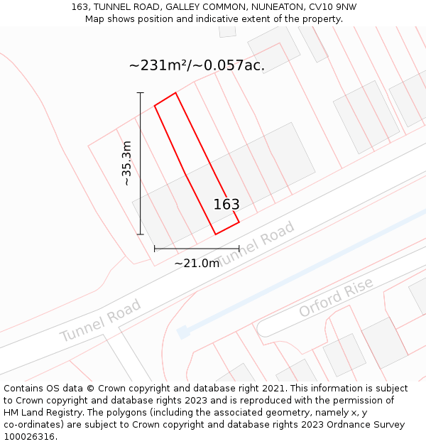 163, TUNNEL ROAD, GALLEY COMMON, NUNEATON, CV10 9NW: Plot and title map