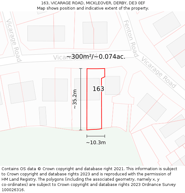 163, VICARAGE ROAD, MICKLEOVER, DERBY, DE3 0EF: Plot and title map
