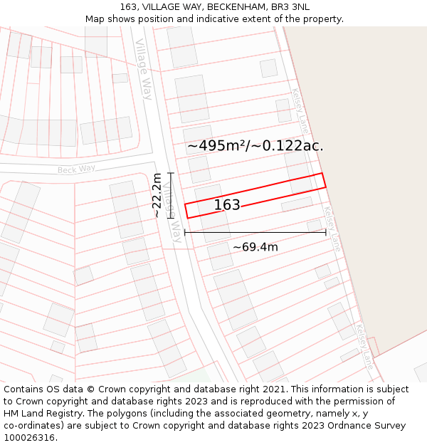 163, VILLAGE WAY, BECKENHAM, BR3 3NL: Plot and title map