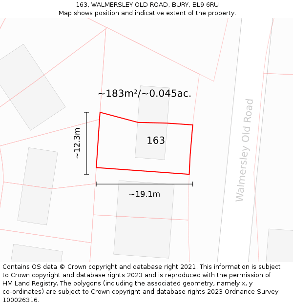 163, WALMERSLEY OLD ROAD, BURY, BL9 6RU: Plot and title map