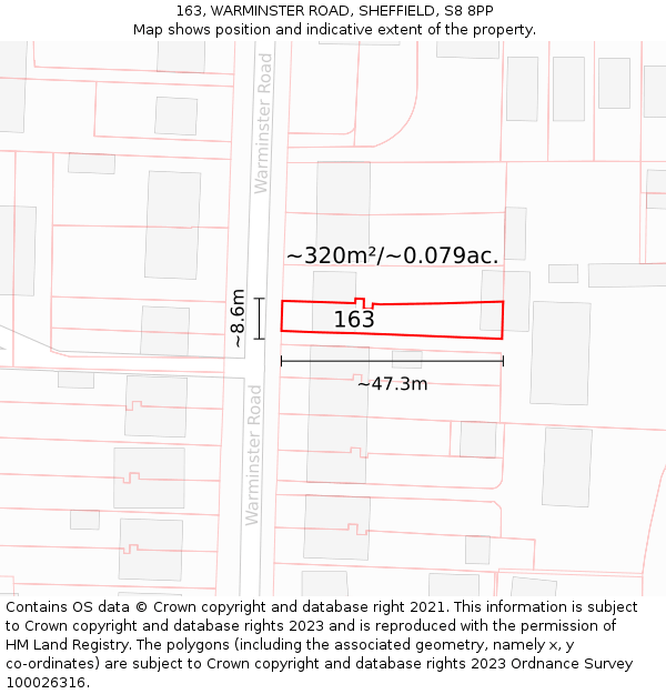 163, WARMINSTER ROAD, SHEFFIELD, S8 8PP: Plot and title map