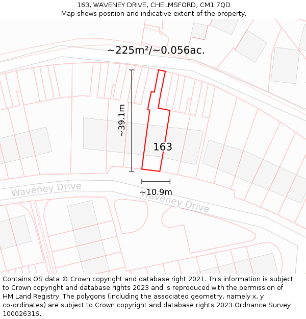 163, WAVENEY DRIVE, CHELMSFORD, CM1 7QD: Plot and title map