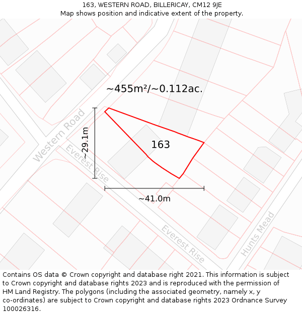 163, WESTERN ROAD, BILLERICAY, CM12 9JE: Plot and title map