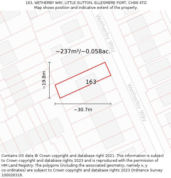 163, WETHERBY WAY, LITTLE SUTTON, ELLESMERE PORT, CH66 4TG: Plot and title map