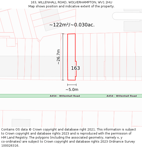 163, WILLENHALL ROAD, WOLVERHAMPTON, WV1 2HU: Plot and title map