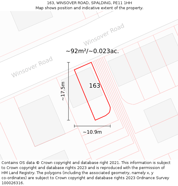 163, WINSOVER ROAD, SPALDING, PE11 1HH: Plot and title map