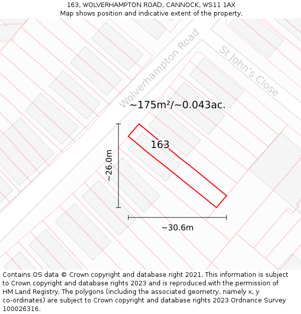 163, WOLVERHAMPTON ROAD, CANNOCK, WS11 1AX: Plot and title map