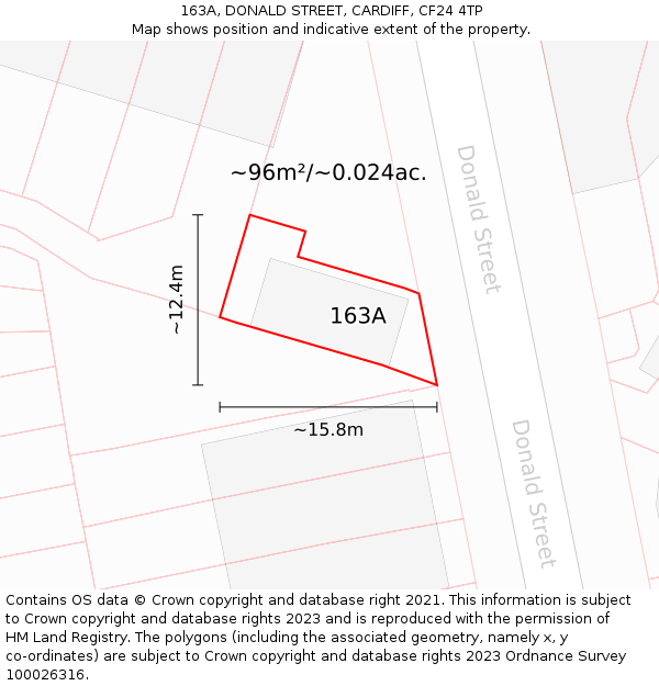 163A, DONALD STREET, CARDIFF, CF24 4TP: Plot and title map