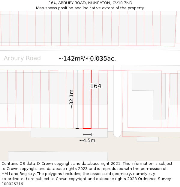 164, ARBURY ROAD, NUNEATON, CV10 7ND: Plot and title map