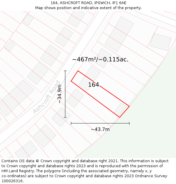 164, ASHCROFT ROAD, IPSWICH, IP1 6AE: Plot and title map