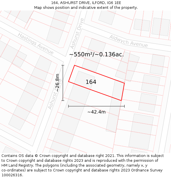 164, ASHURST DRIVE, ILFORD, IG6 1EE: Plot and title map