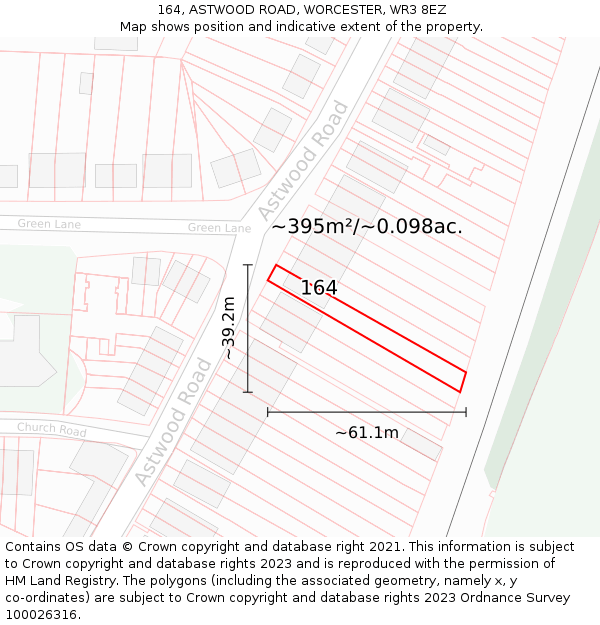 164, ASTWOOD ROAD, WORCESTER, WR3 8EZ: Plot and title map