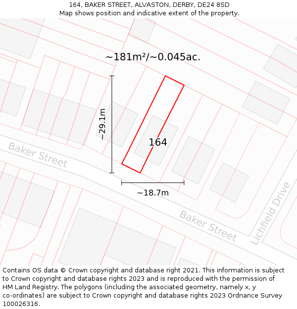164, BAKER STREET, ALVASTON, DERBY, DE24 8SD: Plot and title map