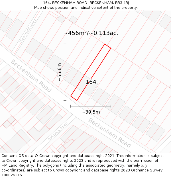 164, BECKENHAM ROAD, BECKENHAM, BR3 4RJ: Plot and title map