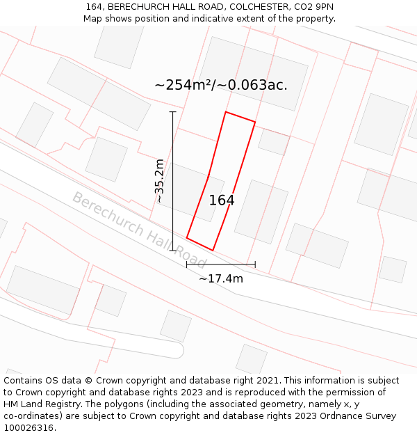 164, BERECHURCH HALL ROAD, COLCHESTER, CO2 9PN: Plot and title map