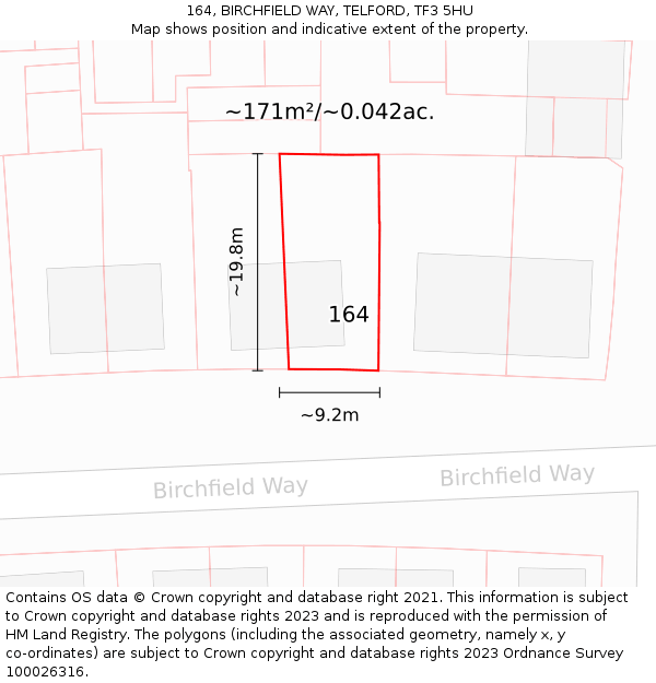 164, BIRCHFIELD WAY, TELFORD, TF3 5HU: Plot and title map