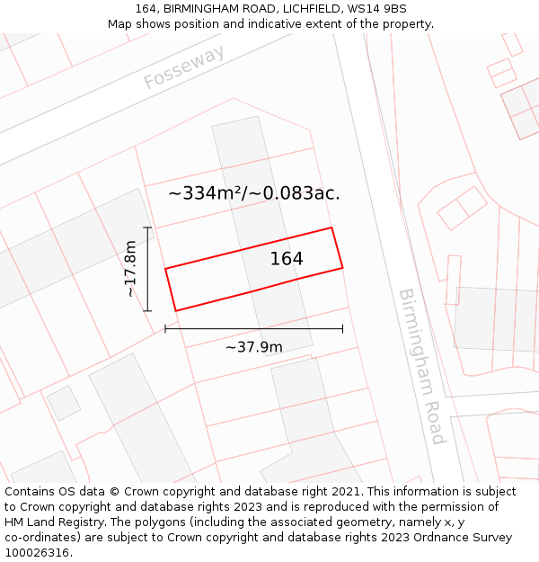 164, BIRMINGHAM ROAD, LICHFIELD, WS14 9BS: Plot and title map