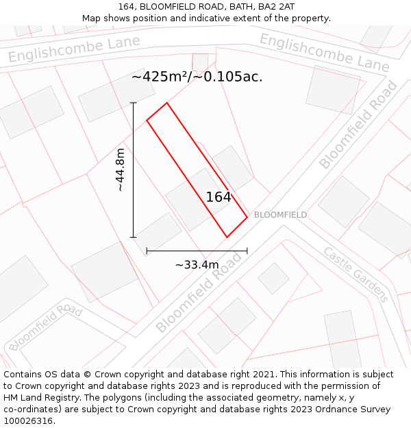 164, BLOOMFIELD ROAD, BATH, BA2 2AT: Plot and title map