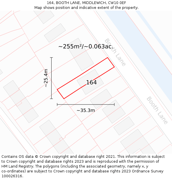164, BOOTH LANE, MIDDLEWICH, CW10 0EF: Plot and title map
