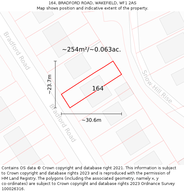 164, BRADFORD ROAD, WAKEFIELD, WF1 2AS: Plot and title map