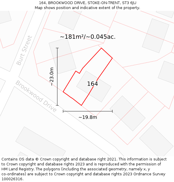 164, BROOKWOOD DRIVE, STOKE-ON-TRENT, ST3 6JU: Plot and title map