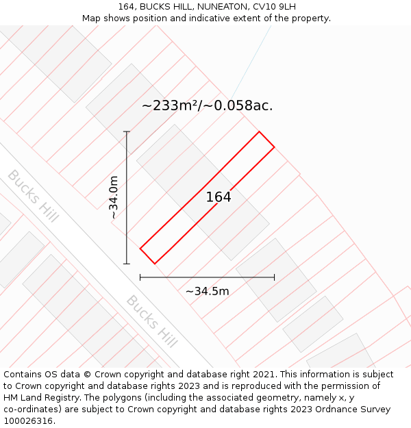 164, BUCKS HILL, NUNEATON, CV10 9LH: Plot and title map