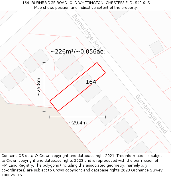164, BURNBRIDGE ROAD, OLD WHITTINGTON, CHESTERFIELD, S41 9LS: Plot and title map
